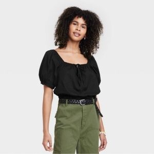 Women’s Puff Sleeve Peasant Top - Black - Universal Threads - Size Medium